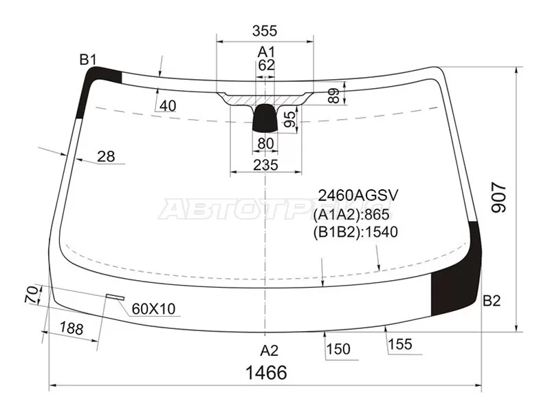 Стекло лобовое BMW X1 09-15 (PILKINGTON: 2460AGSV)