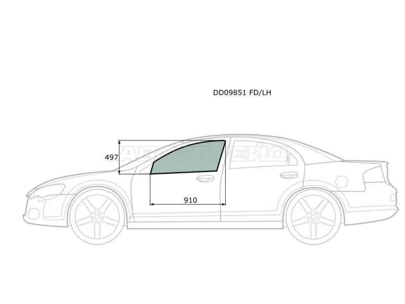 Стекло боковое опускное (Спереди / Справа / Цвет зеленый) Chrysler Sebring 00-06  / Dodge Stratus 00-06  / ГАЗ Волга Сайбер 08-10 (XYG: DD09851 FD/LH)