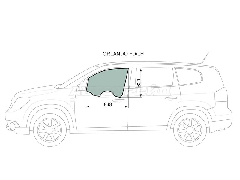 Стекло боковое опускное (Спереди / Слева / Цвет зеленый) Chevrolet Orlando 11-15 (XYG: ORLANDO FD/LH)