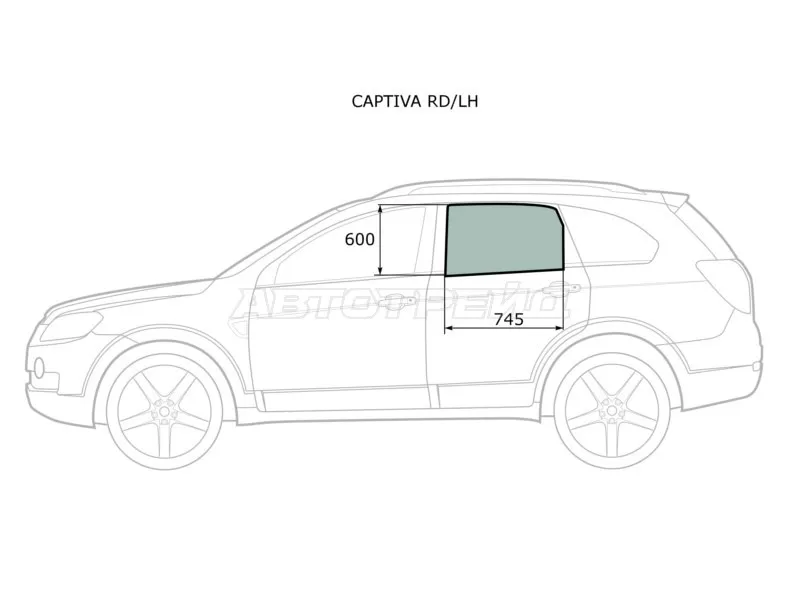 Стекло боковое опускное (Сзади / Слева / Цвет зеленый) Chevrolet Captiva 06-15  / Opel Antara 06-15  / Daewoo Winstorm 06-10  / Saturn Vue 07-10 (XYG: CAPTIVA RD/LH)