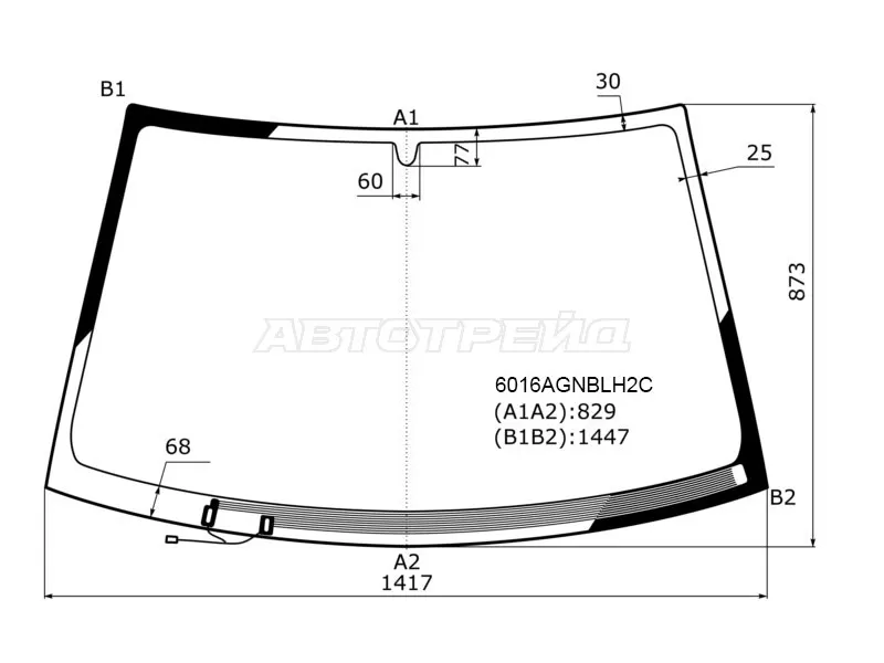 Стекло лобовое (Обогрев щеток / 4D SED) Nissan Almera Classic 06-12 (FUYAO: 6016AGNBLH2C)