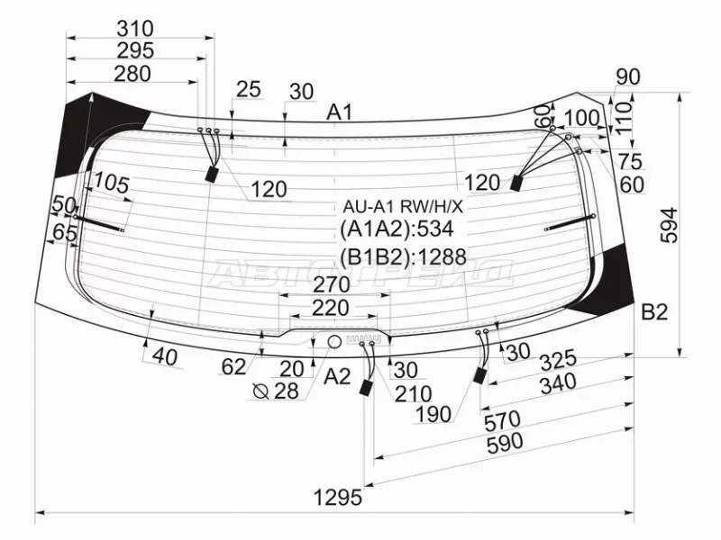 Стекло заднее (Цвет зеленый / Обогрев / Антенна) Audi A1 10-18 (XYG: AU-A1 RW/H/X)