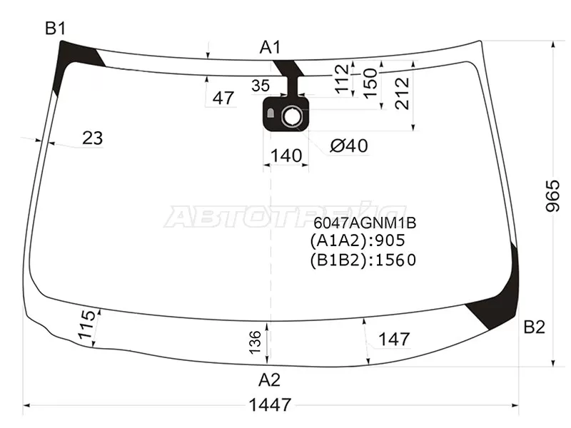 Стекло лобовое (Датчик дождя) Nissan X-Trail 07-11 (AGC: 6047AGNM1B)