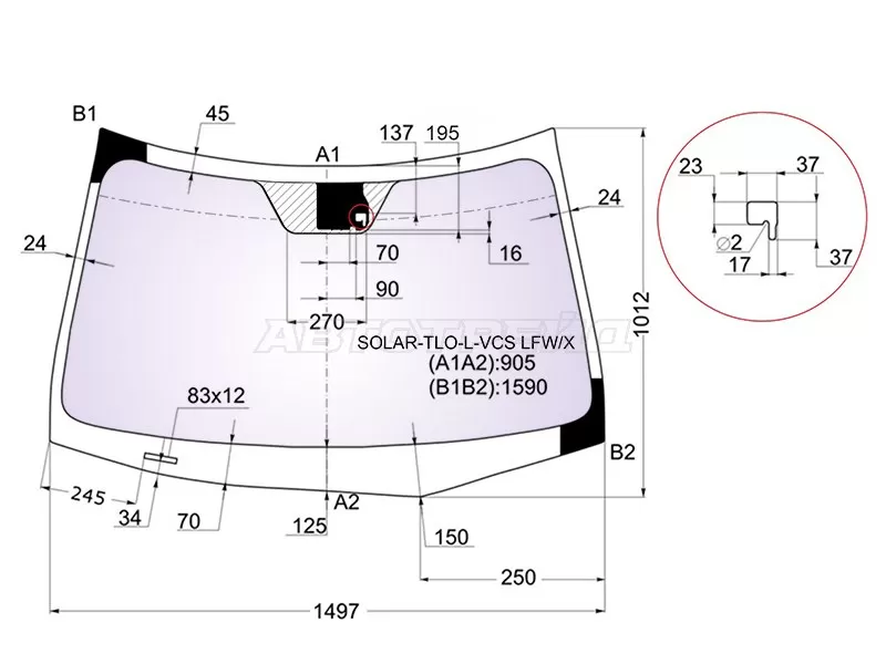 Стекло лобовое (Атермальное / Датчик дождя) Honda Accord 08-11  / Acura TSX 08-14 (XYG: SOLAR-TLO-L-VCS LFW/X)