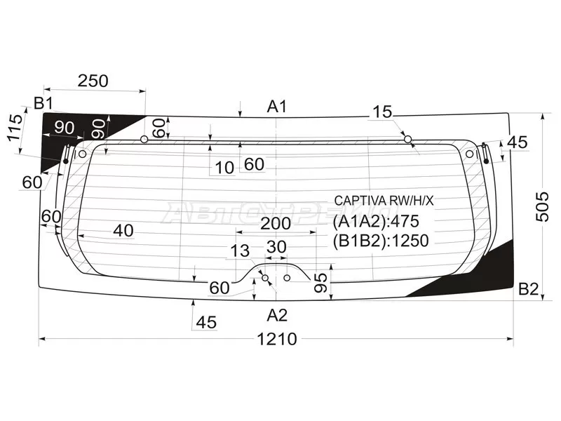 Стекло заднее (Цвет зеленый / Обогрев) Chevrolet Captiva 06-15  / Daewoo Winstorm 06-10  / Saturn Vue 07-10 (XYG: CAPTIVA RW/H/X)