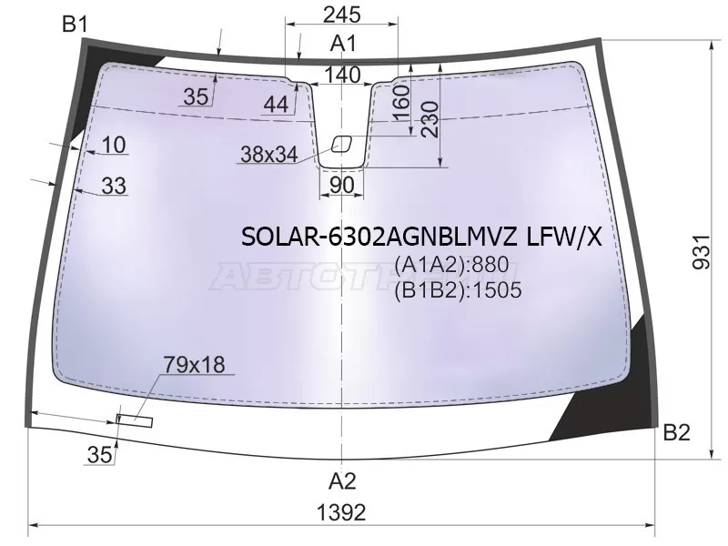 Стекло лобовое (Атермальное / Датчик дождя / Молдинг) Opel Astra 04-13  / Astra Family 11-14 (XYG: SOLAR-6302AGNBLMVZ LFW/X)