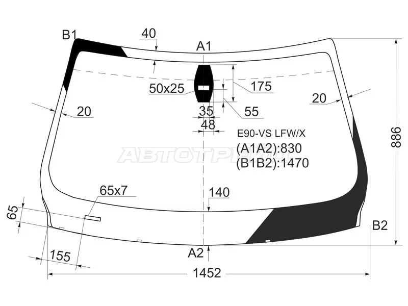 Стекло лобовое (Датчик дождя) BMW 3-Series 05-14  / M3 06-13 (XYG: E90-VS LFW/X)