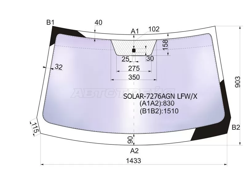 Стекло лобовое (Атермальное) Nissan Terrano 14-22  / Renault Duster 10-21  / Sandero 09-14  / Dacia Duster 10-17  / Sandero 08-12  / Renault Sandero Stepway 10-14 (XYG: SOLAR-7276AGN LFW/X)