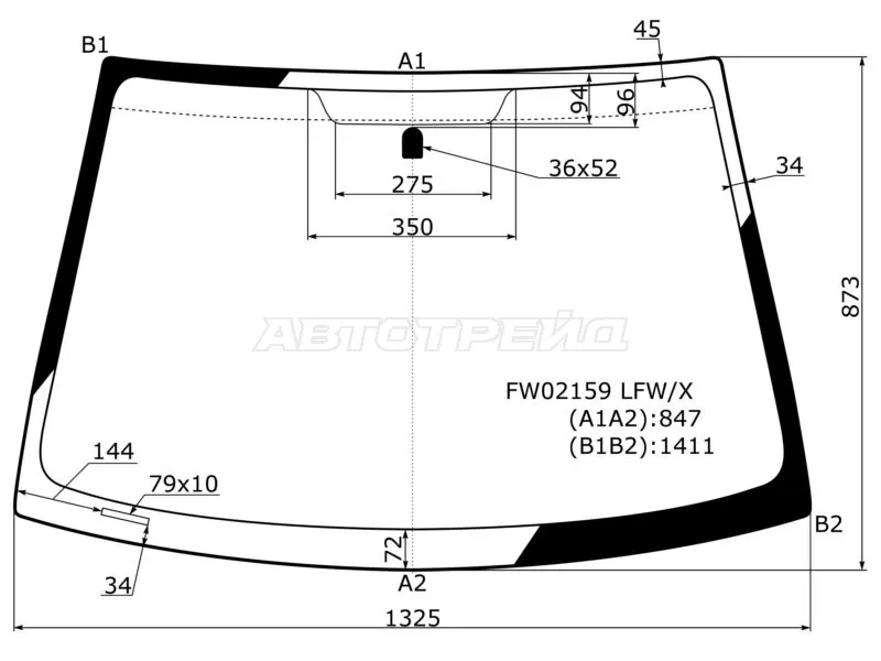 Стекло лобовое Toyota Vitz 99-05  / Echo 99-05  / Platz 99-05  / Yaris 99-05 (XYG: FW02159 LFW/X)
