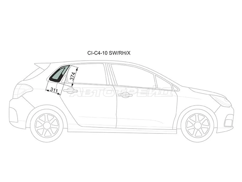 Стекло кузова боковое (не опускное) (Справа / Цвет зеленый) Citroen C4 04- (XYG: CI-C4-10 SW/RH/X)