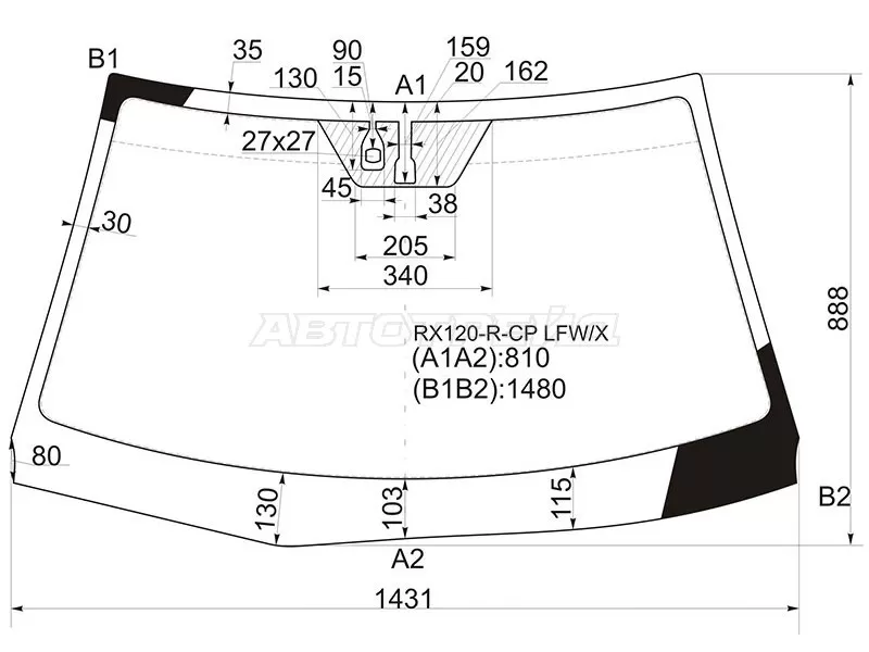 Стекло лобовое (Датчик дождя) Toyota Mark X 04-09 (XYG: RX120-R-CP LFW/X)