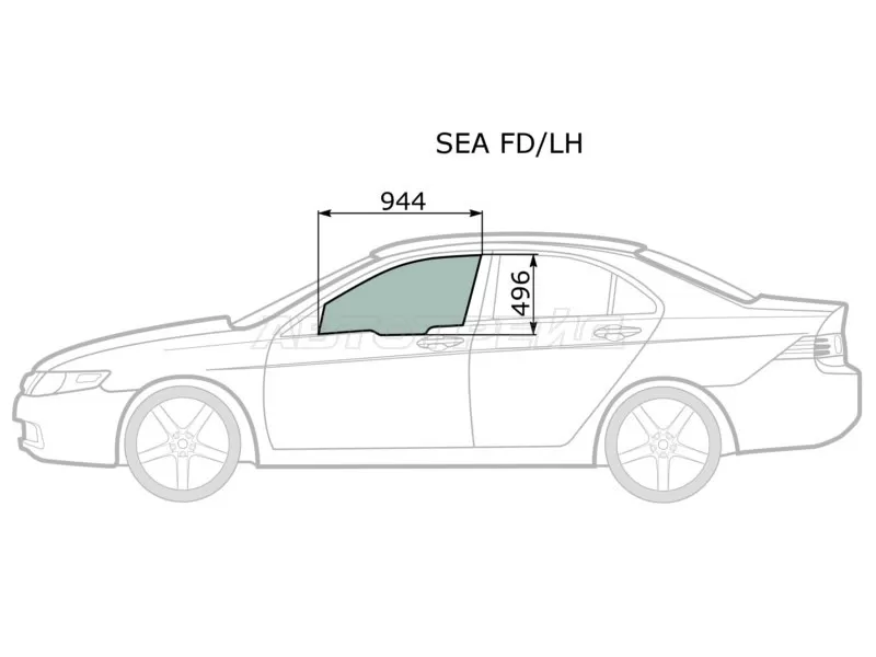 Стекло боковое опускное (Спереди / Слева / Цвет зеленый) Honda Accord 02-08  / Acura TSX 03-08 (XYG: SEA FD/LH)