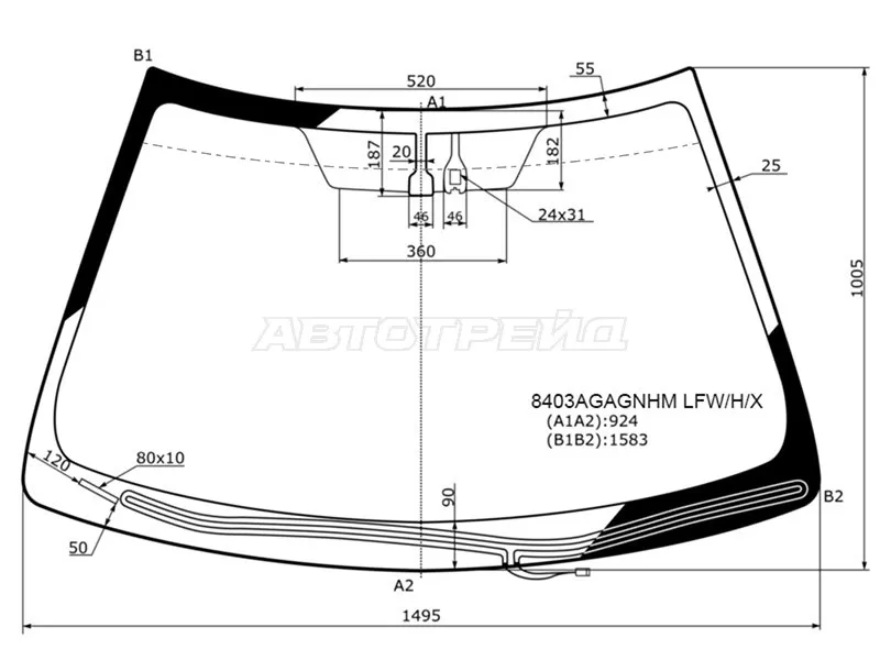 Стекло лобовое (Обогрев щеток / Датчик дождя) Toyota Camry (XV50) 11-18  / Camry UAE /USA 11-17 (XYG: 8403AGAGNHM LFW/H/X)