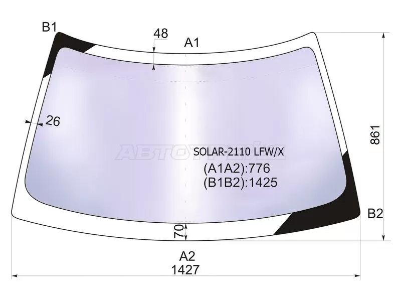 Стекло лобовое (Атермальное) LADA 2110 95-14  / 2111 97-14  / 2112 99-09  / Priora 07-18 (XYG: SOLAR-2110 LFW/X)