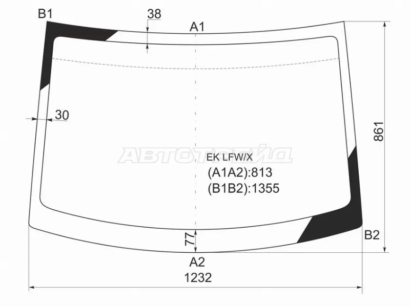 Стекло лобовое Mitsubishi eK Active 04-06  / eK Sport 02-06  / eK Wagon 01-06  / Nissan Otti 06-13 (XYG: EK LFW/X)