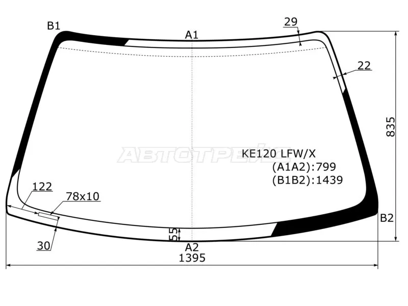 Стекло лобовое (4D SED /5D WGN) Toyota Corolla (E110) 95-01  / Sprinter 95-00  / Sprinter Carib 95-02 (XYG: KE120 LFW/X)
