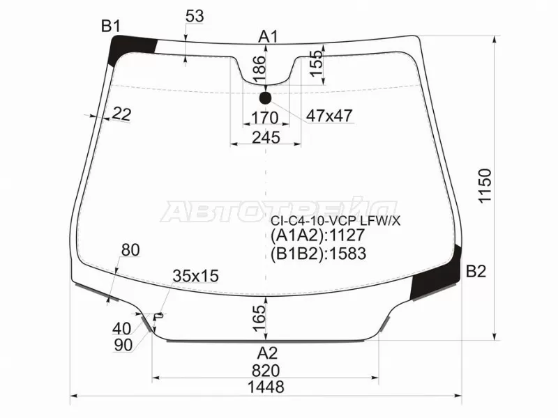 Стекло лобовое (Молдинг) Citroen C4 10- (XYG: CI-C4-10-VCP LFW/X)