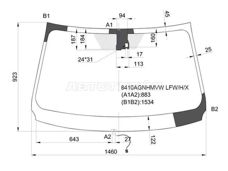 Стекло лобовое (Обогрев щеток / Датчик дождя) Toyota RAV4 (XA40) 12-19 (XYG: 8410AGNHMVW LFW/H/X)