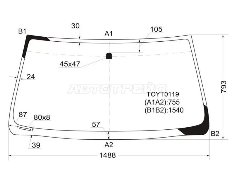 Стекло лобовое Toyota Land Cruiser Prado (J120) 02-09  / Lexus GX 02-09 (KMK: TOYT0119)