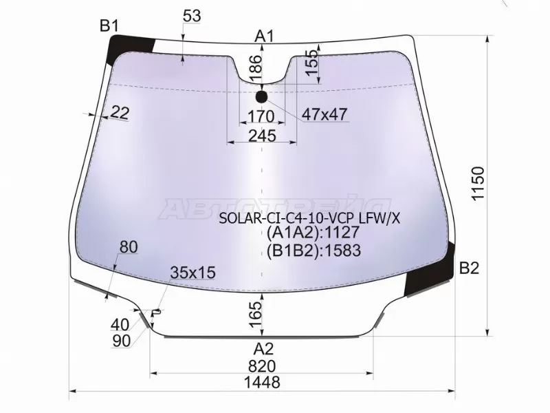 Стекло лобовое (Атермальное / Молдинг) Citroen C4 10- (XYG: SOLAR-CI-C4-10-VCP LFW/X)
