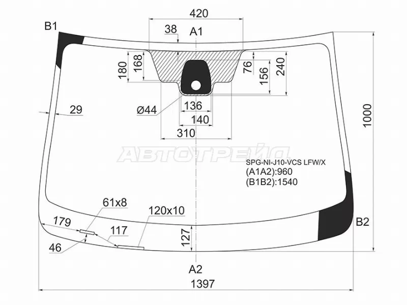 Стекло лобовое (Датчик дождя) Nissan Qashqai 06-13  / Dualis 07-14  / Qashqai+2 08-14 (SAT: SPG-NI-J10-VCS LFW/X)