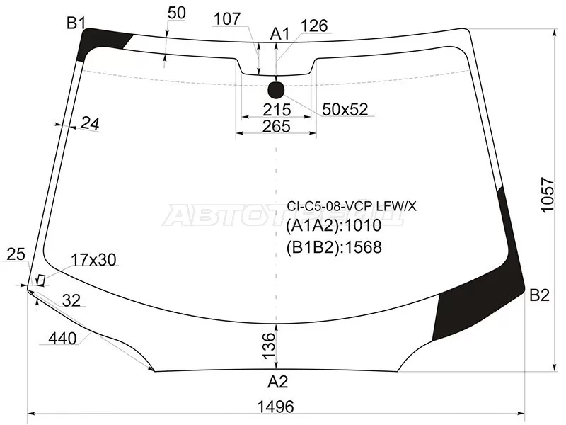 Стекло лобовое Citroen C5 08-17 (XYG: CI-C5-08-VCP LFW/X)