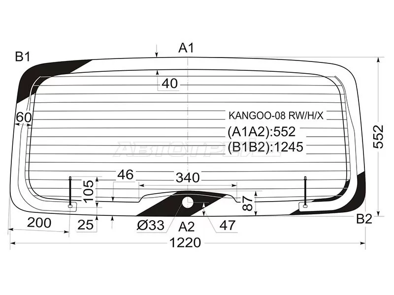 Стекло заднее (Цвет зеленый / Обогрев) Renault Kangoo 08-16 (XYG: KANGOO-08 RW/H/X)