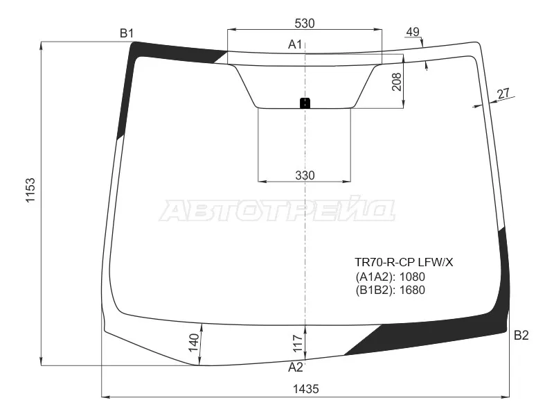 Стекло лобовое Toyota Noah 14-22  / Voxy 14-22  / Esquire 14-21 (XYG: TR70-R-CP LFW/X)