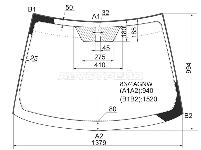 Стекло лобовое (Молдинг) Toyota Auris 06-12  / Blade 06-12 (FUYAO: 8374AGNW)