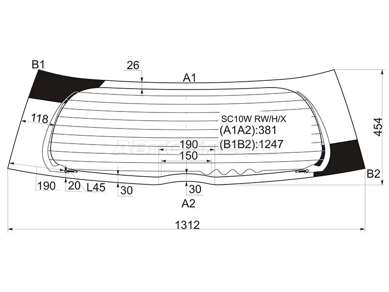 Стекло заднее (Цвет зеленый / Обогрев) Scion xA 04-06  / Toyota Ist 02-07 (XYG: SC10W RW/H/X)