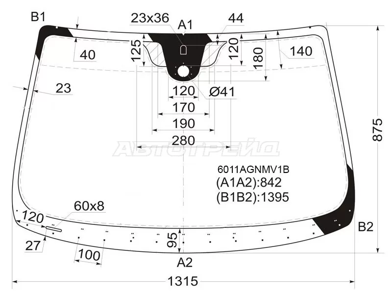 Стекло лобовое (Датчик дождя) Nissan March 02-10  / Micra 03-10 (FUYAO: 6011AGNMV1B)
