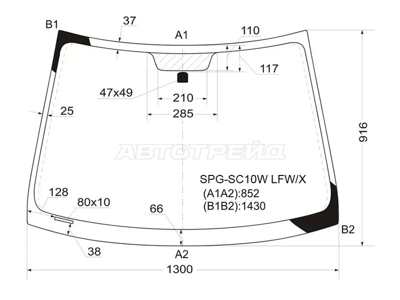 Стекло лобовое Scion xA 04-06  / Toyota Ist 02-07 (SAT: SPG-SC10W LFW/X)