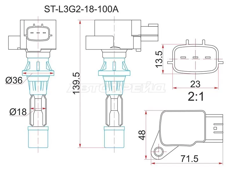 Катушка зажигания MAZDA 6 /ATENZA 2.3 GG /GH /GY 05- /MPV LY3 06- /MAZDA 3 /AXELA BK3 /5 06- (SAT: ST-L3G2-18-100A)