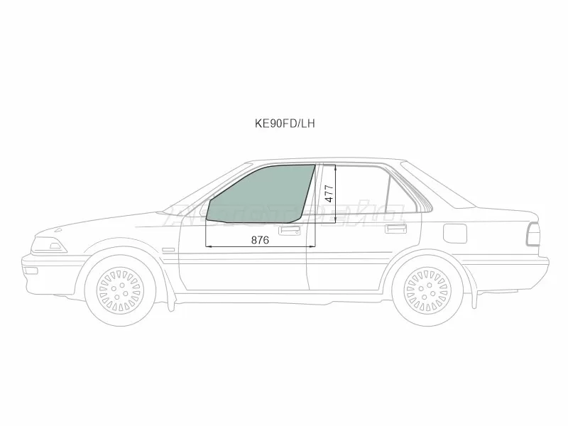 Стекло боковое опускное (Спереди / Слева / Цвет зеленый) Toyota Corolla (E90) 87-92  / Sprinter 87-91  / Sprinter Carib 88-95 (XYG: KE90 FD/LH)