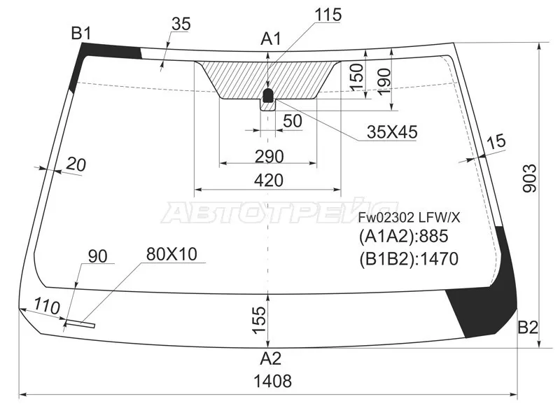 Стекло лобовое Pontiac Vibe 02-08  / Toyota Matrix 02-07  / Voltz 02-04 (XYG: FW02302 LFW/X)