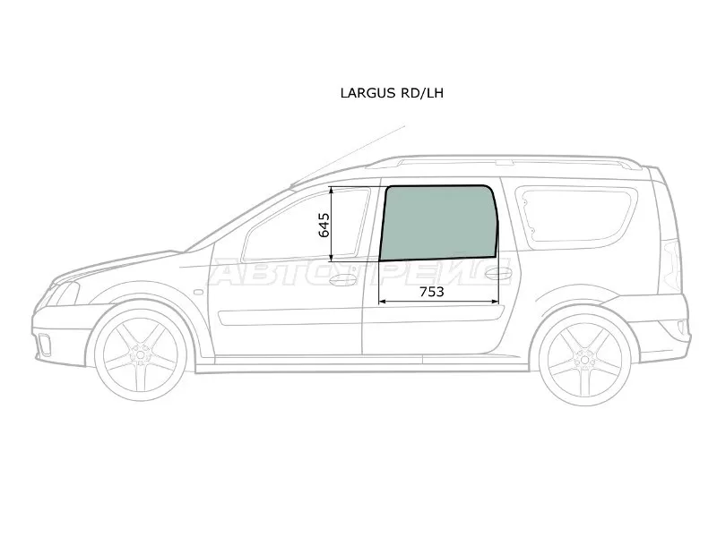 Стекло боковое опускное (Сзади / Слева / Цвет зеленый) Dacia Logan 04-08  / Logan Mcv 08-12  / LADA Largus 12-21  / Largus Cross 14-22 (XYG: LARGUS RD/LH)
