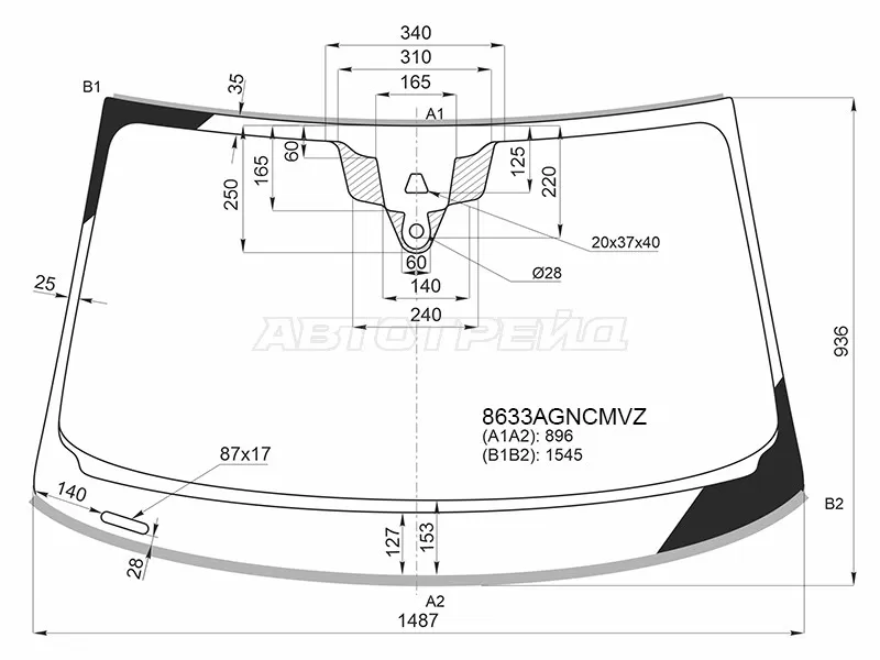 Стекло лобовое (Камера / Датчик дождя / Молдинг) Audi A5 16-  / S5 17- (FUYAO: 8633AGNCMVZ)