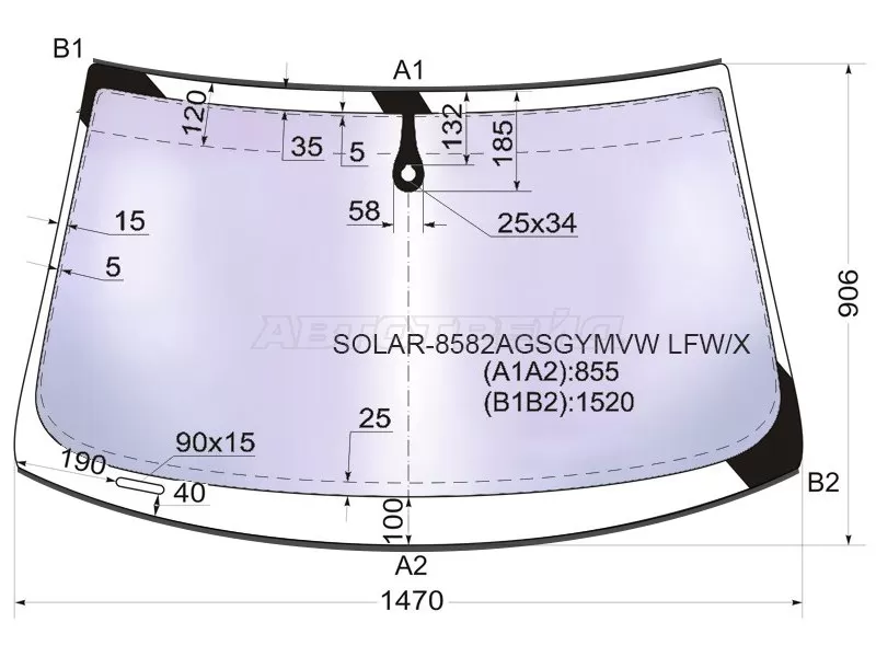 Стекло лобовое (Атермальное / Датчик дождя / Молдинг) Audi A6 04-10  / A6 allroad quattro 06-12  / S6 06-11 (XYG: SOLAR-8582AGSGYMVW LFW/X)