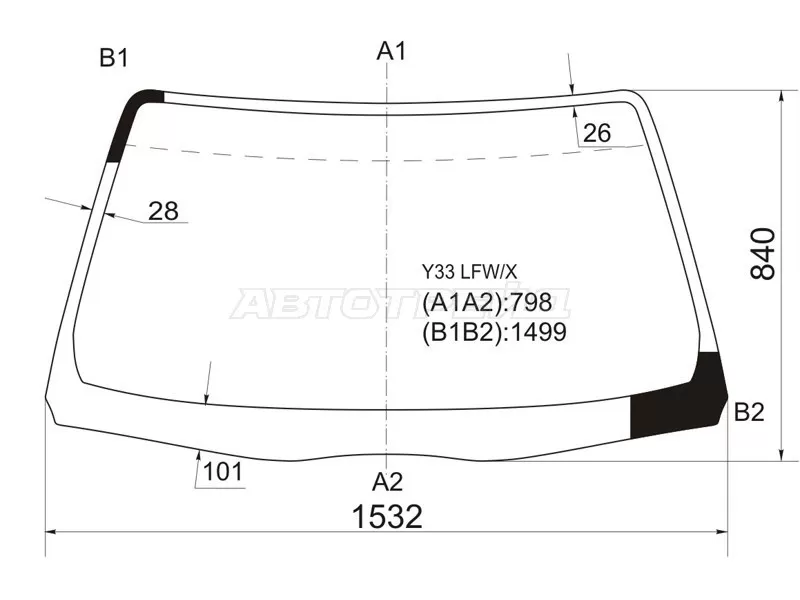 Стекло лобовое Nissan Cedric 95-99  / Gloria 95-99 (XYG: Y33 LFW/X)