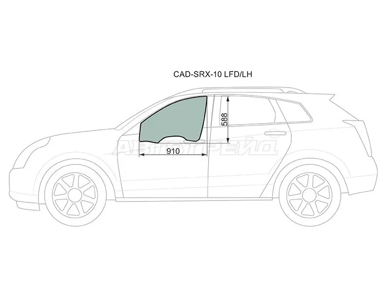 Стекло боковое опускное (Спереди / Слева / Цвет зеленый / Триплекс) Cadillac SRX 09-17 (XYG: CAD-SRX-10 LFD/LH)