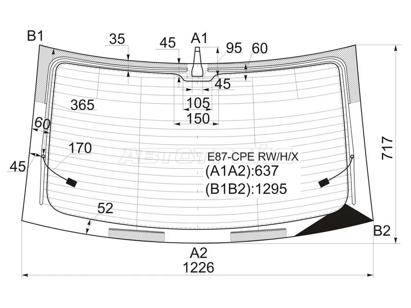 Стекло заднее (Цвет зеленый / Обогрев / Антенна / 2D CPE) BMW 1-Series 04-13 (XYG: E87-CPE RW/H/X)
