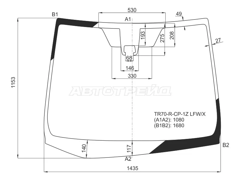 Стекло лобовое (Камера) Toyota Noah 14-17  / Voxy 14-17  / Esquire 14-17 (XYG: TR70-R-CP-1Z LFW/X)