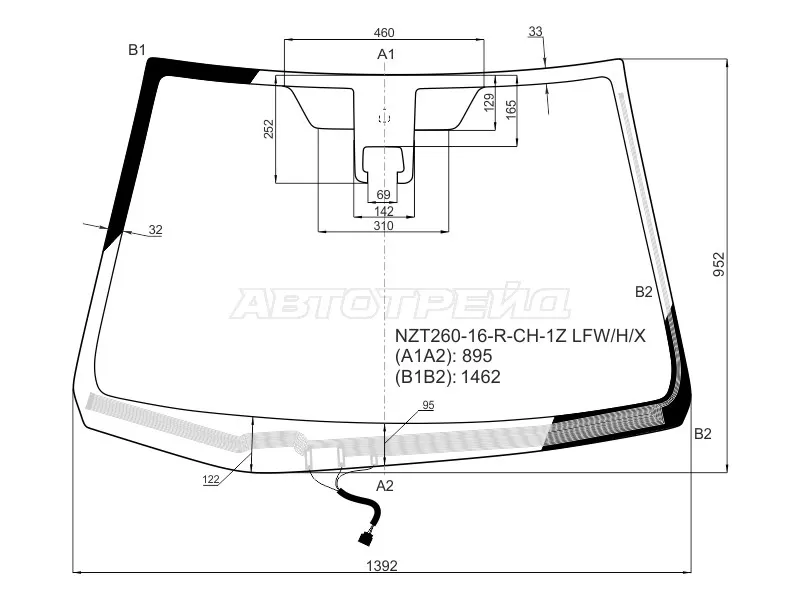 Стекло лобовое (Обогрев щеток / Камера) Toyota Allion (T260) 16-21  / Premio 16-21 (XYG: NZT260-16-R-CH-1Z LFW/H/X)
