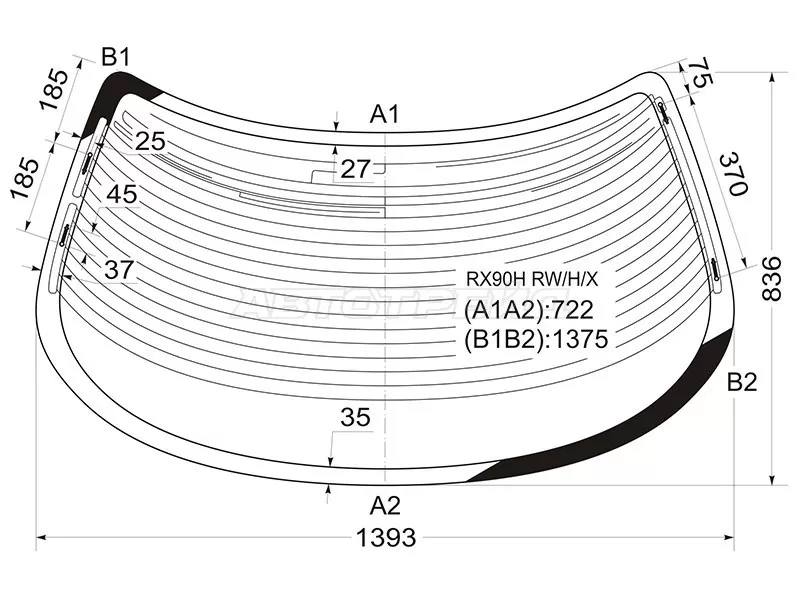 Стекло заднее (Цвет зеленый / Обогрев / Антенна) Toyota Mark II (X90) 92-96 (XYG: RX90H RW/H/X)