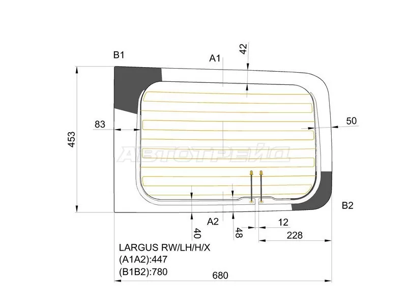 Стекло заднее (Цвет зеленый / Обогрев / Левое) Dacia Logan Mcv 08-12  / LADA Largus 12-  / Largus Cross 14-22 (XYG: LARGUS RW/LH/H/X)
