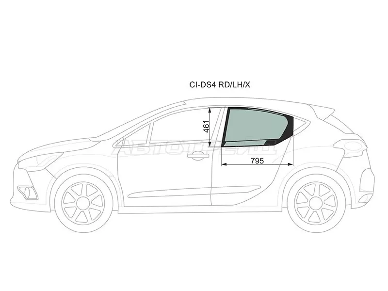 Стекло боковое опускное (Сзади / Слева / Цвет зеленый) Citroen DS4 12-16 (XYG: CI-DS4 RD/LH/X)