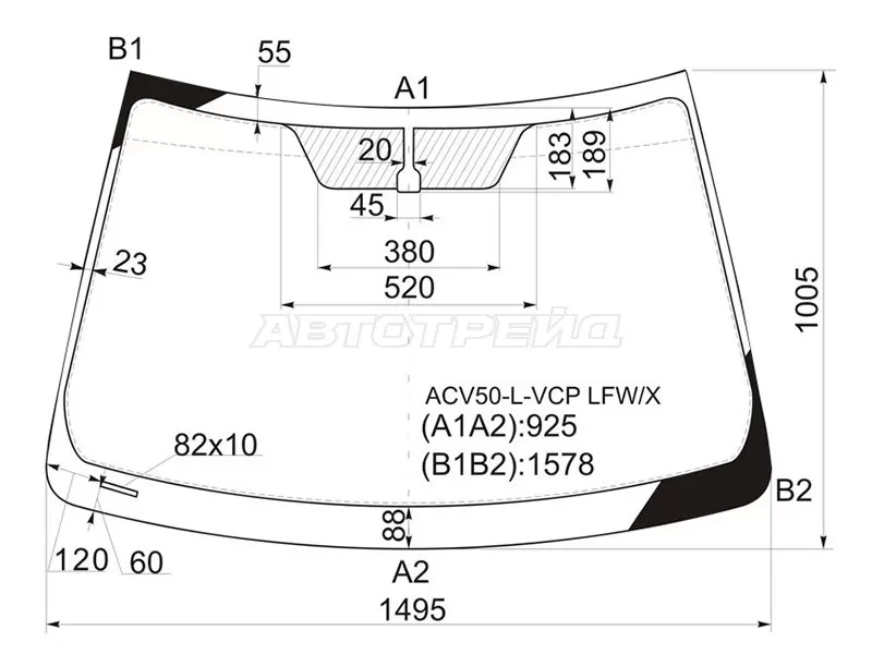 Стекло лобовое Toyota Camry (XV50) 11-18  / Aurion 12-15  / Camry UAE /USA 11-17 (XYG: ACV50-L-VCP LFW/X)