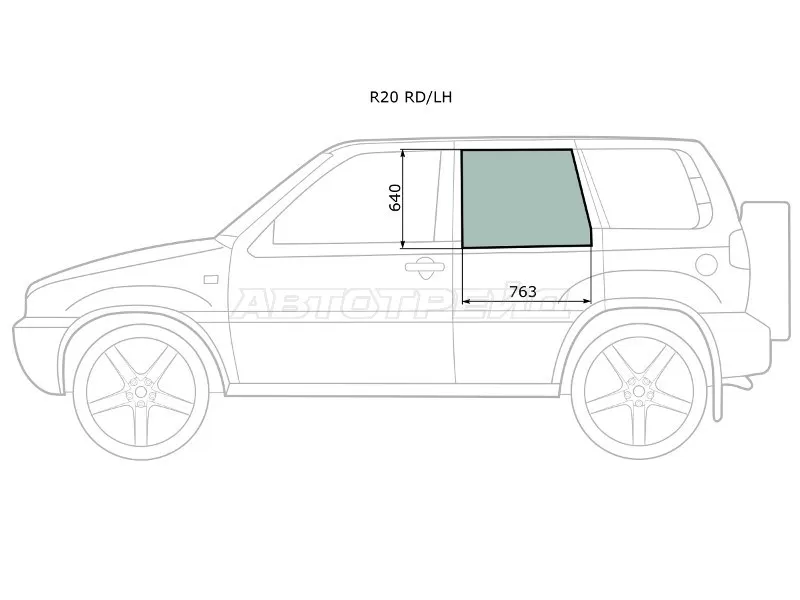 Стекло боковое опускное (Сзади / Слева / Цвет зеленый) Nissan Terrano 93-95  / Ford Maverick 93-00  / Nissan Mistral 94-99  / Terrano II 93-06 (XYG: R20 RD/LH)