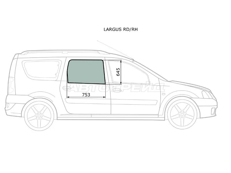 Стекло боковое опускное (Сзади / Справа / Цвет зеленый) Dacia Logan 04-08  / Logan Mcv 08-12  / LADA Largus 12-21  / Largus Cross 14-22 (XYG: LARGUS RD/RH)