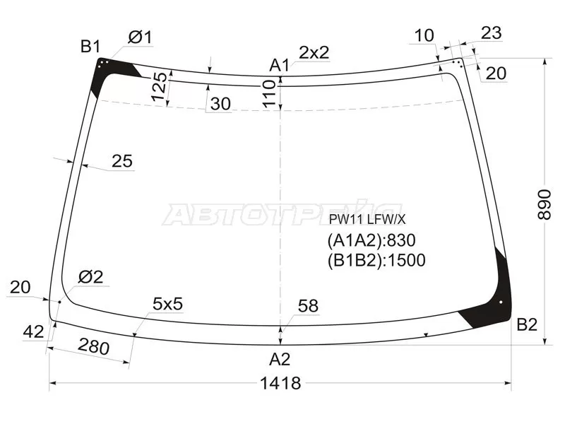 Стекло лобовое Nissan Avenir 98-05  / Expert 99-06 (XYG: PW11 LFW/X)